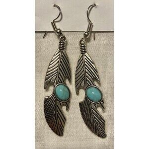 Blue Howlite FEATHER dangle earring SP Fish hook handcrafted SPOD
